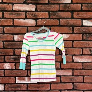Old Navy Pink and Yellow Long Sleeve Tee Vibrant Stripes